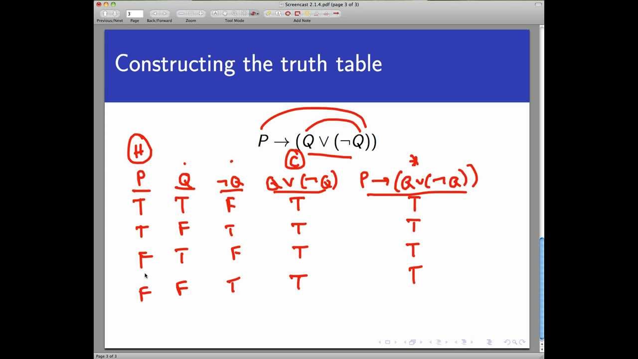 Truth tables, part 3 (Screencast 2.1.4)