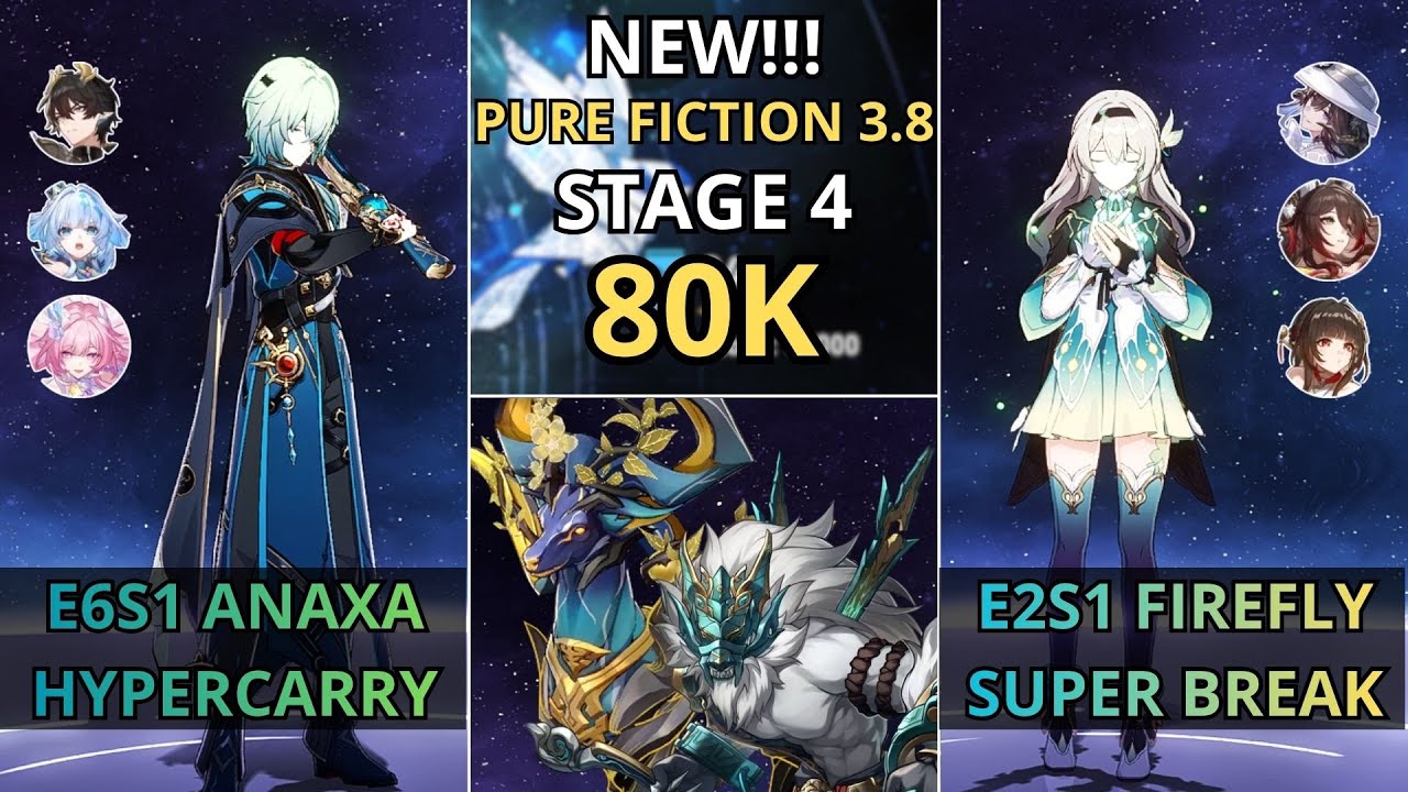 NEW Pure Fiction 4 80K | E6S1 Anaxa Hypercarry & E2S1 Firefly Super Break | HSR 3.8
