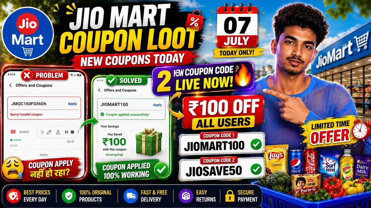 JioMart ₹100 OFF Coupon Code Today 🔥 | NEW100 Coupon Working | JioMart New User Offer 7 July 2026 