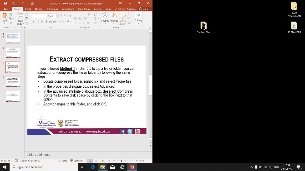 Office Data Processing L3 File Management Topic 3 Module 5 Unit 5.6 Page 68-88-Mrs SE Stander