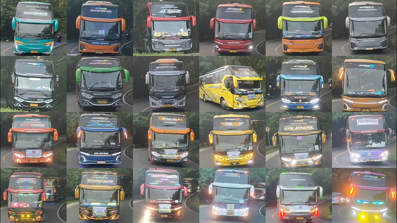 Kumpulan bus pariwisata melewati tanjakan menikung kota Banjar arah Pangandaran 