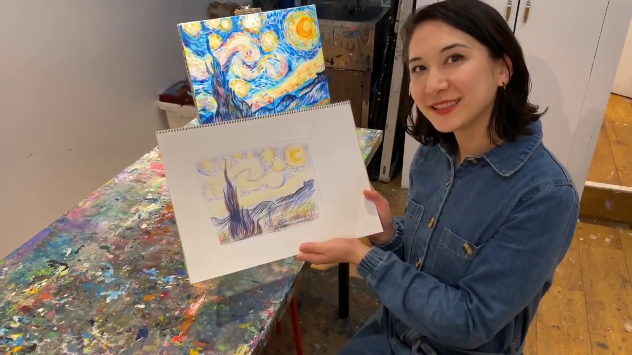 Artbar Tokyo - 色鉛筆でゴッホの星月夜 アートチュートリアル