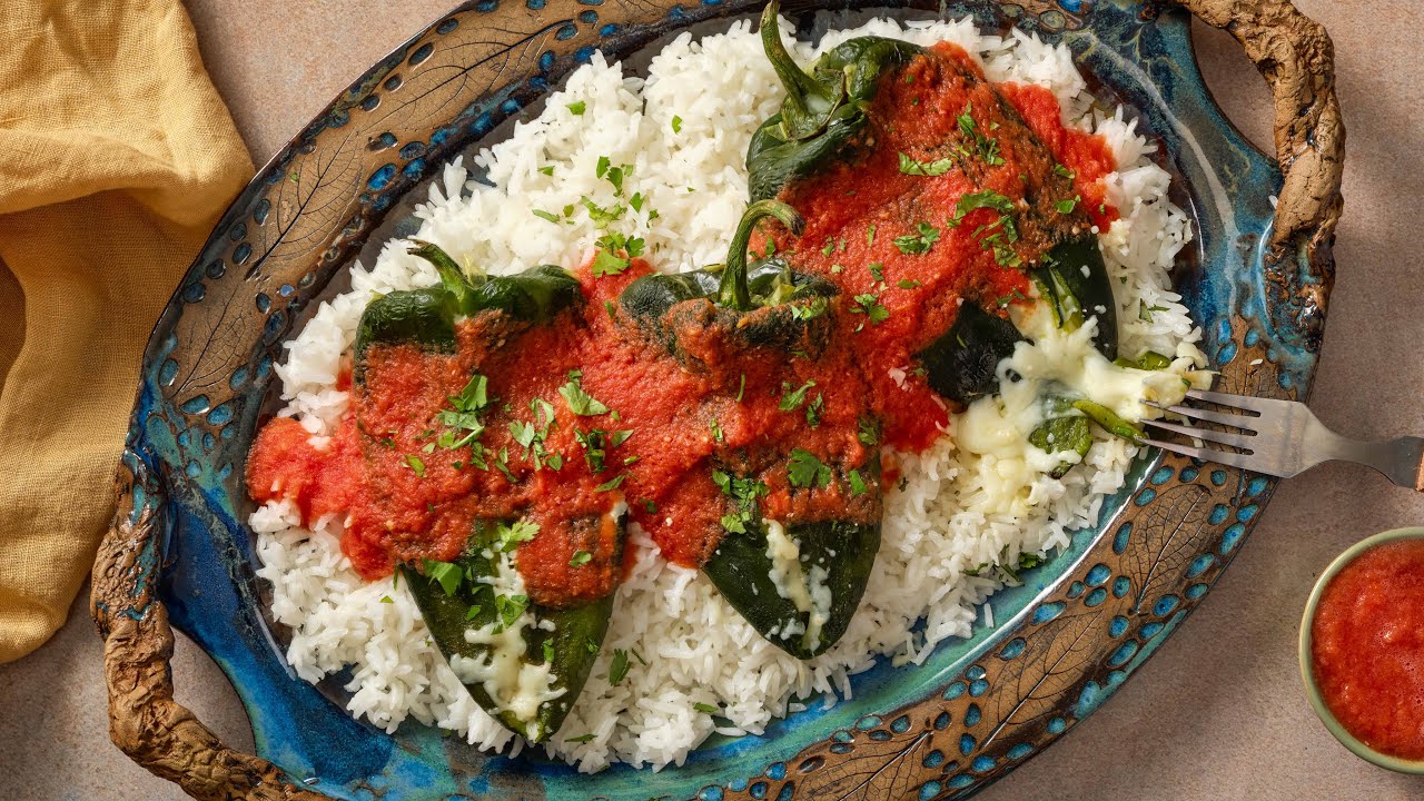 Pati Jinich - Chile Relleno Rice with Salsa Roja