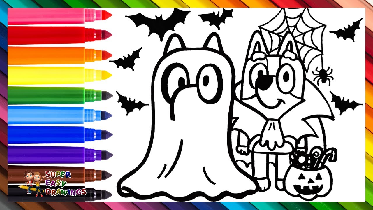 Drawing and Coloring Bluey and Bingo During Halloween 🐶🐕🧛🎃🦇👻 Drawings for Kids