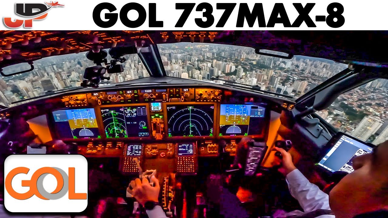 Sunset City Landing at Sao Paulo in GOL 737MAX cockpit