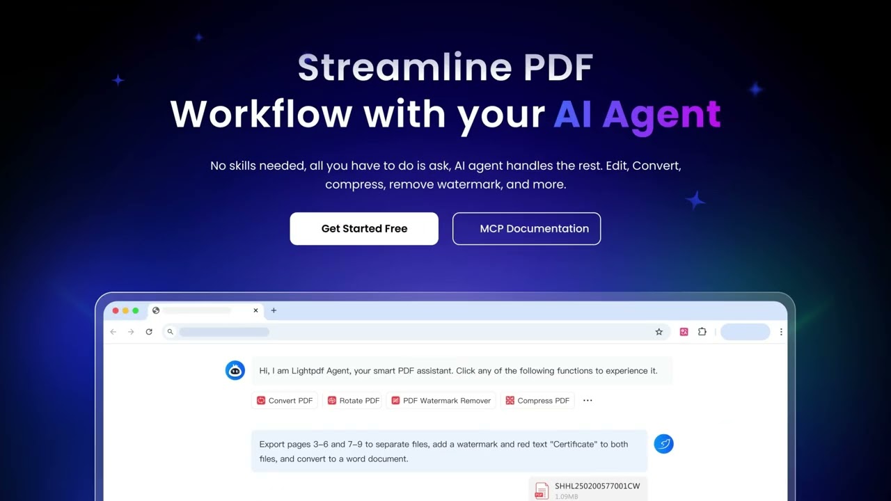 LightPDF AI Agent &ndash; The First Chat-Based PDF Assistant to Edit, Convert & Manage PDFs in one chat