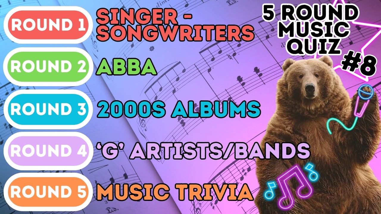 The 5 Round Music Quiz | Singer Songwriter, ABBA, 00s Albums, Music Trivia and G Bands / Artists (8)