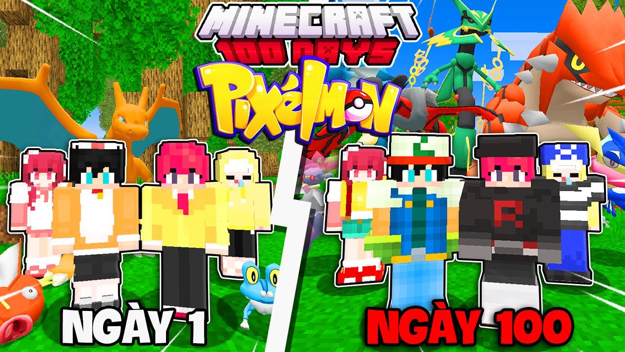 NGÁO TÓM TẮT 100 NGÀY PIXELMON CÙNG HIHA VÀ SINH TỐ TEAM TRONG MINECRAFT 😎🔴