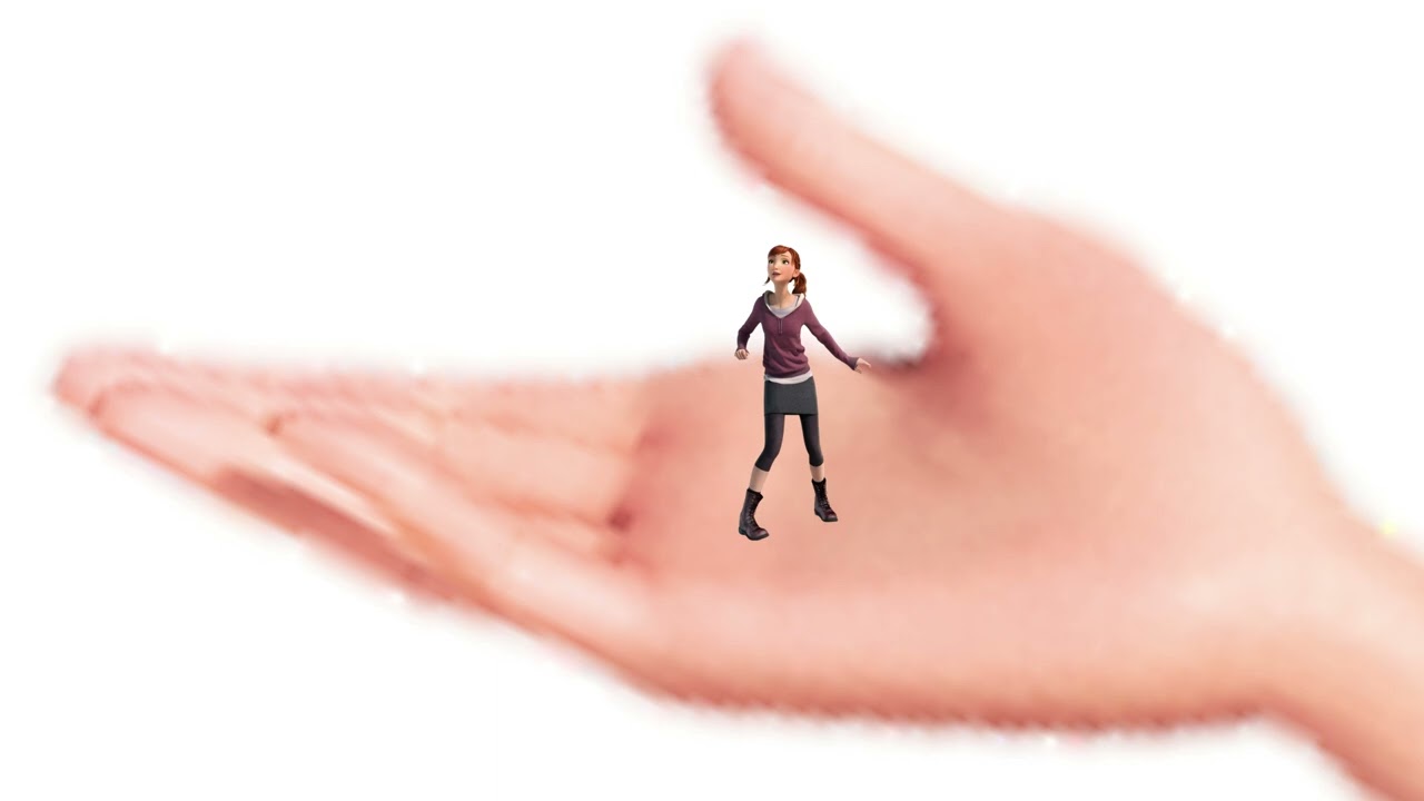 Tiny M.K. is on the Giant Hand
