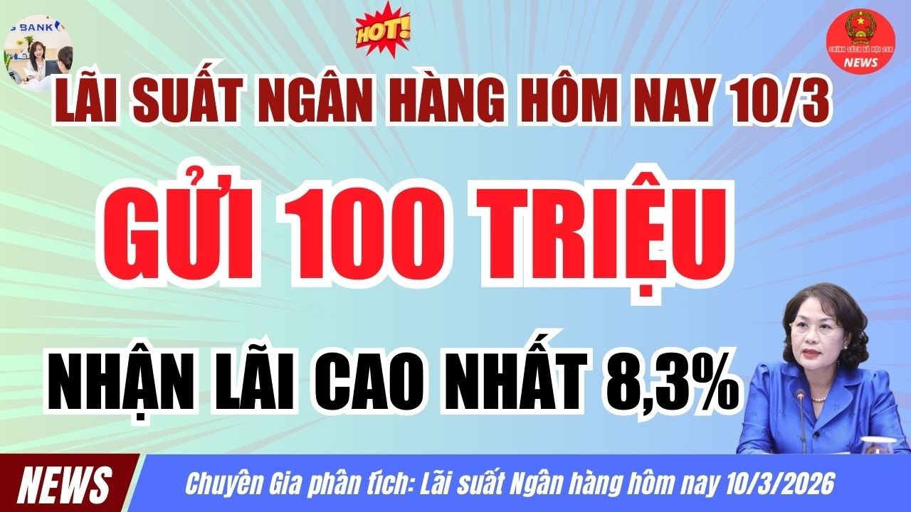 Lãi Suất Ngân Hàng Hôm Nay 10/3: Gửi 100 Triệu Nhận Lãi Cao Nhất 8,3% – Ngân Hàng Nào Đang Dẫn Đầu?