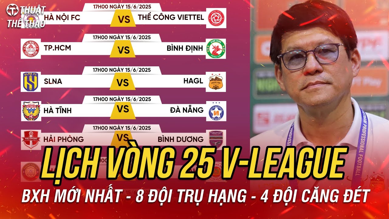 Lịch thi đấu vòng 25 V-League 24/25 | SLNA vs HAGL, Hà Nội vs Viettel, Hà Tĩnh vs Đà Nẵng