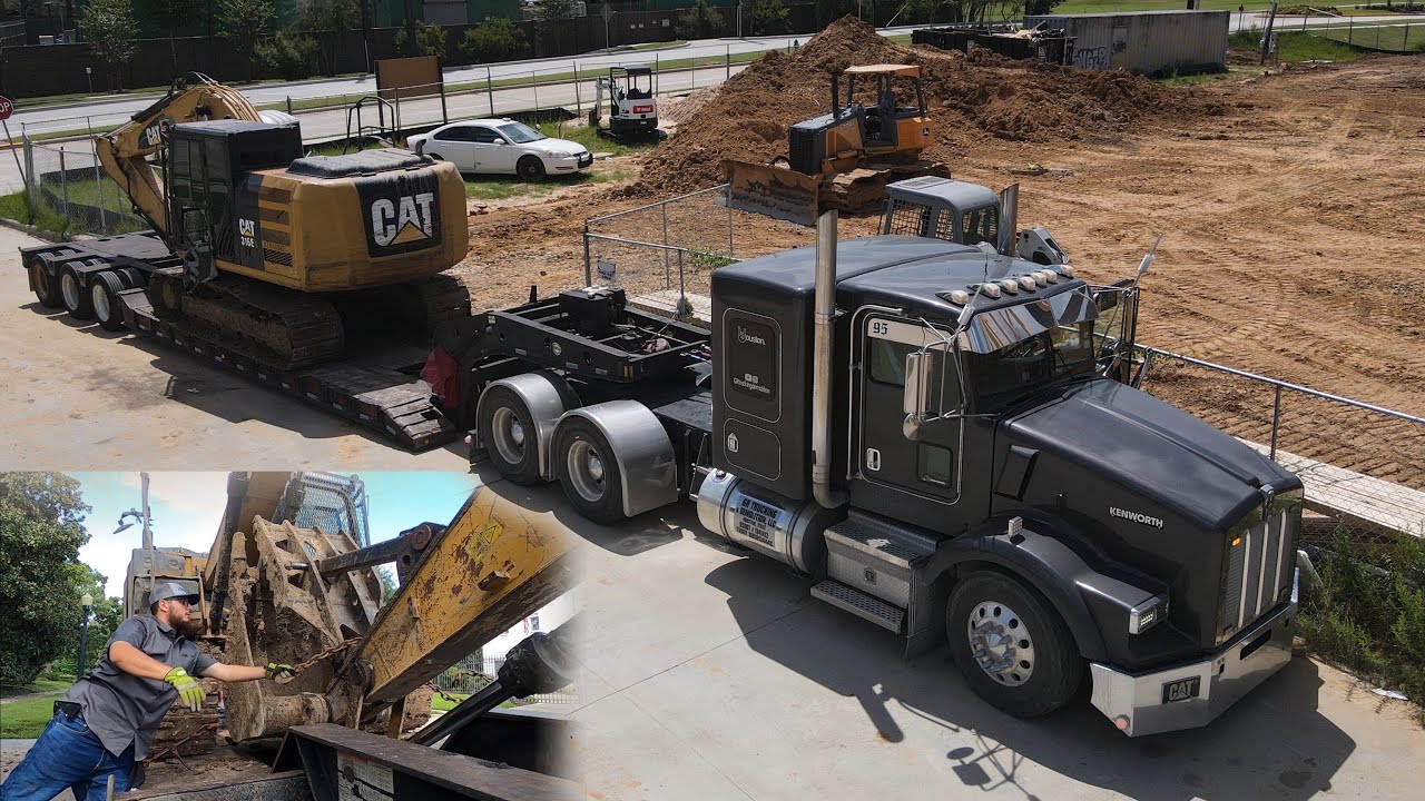 Перевозка экскаватора CAT, низкорамные перевозки RGN | Kenworth с LOUD JAKES