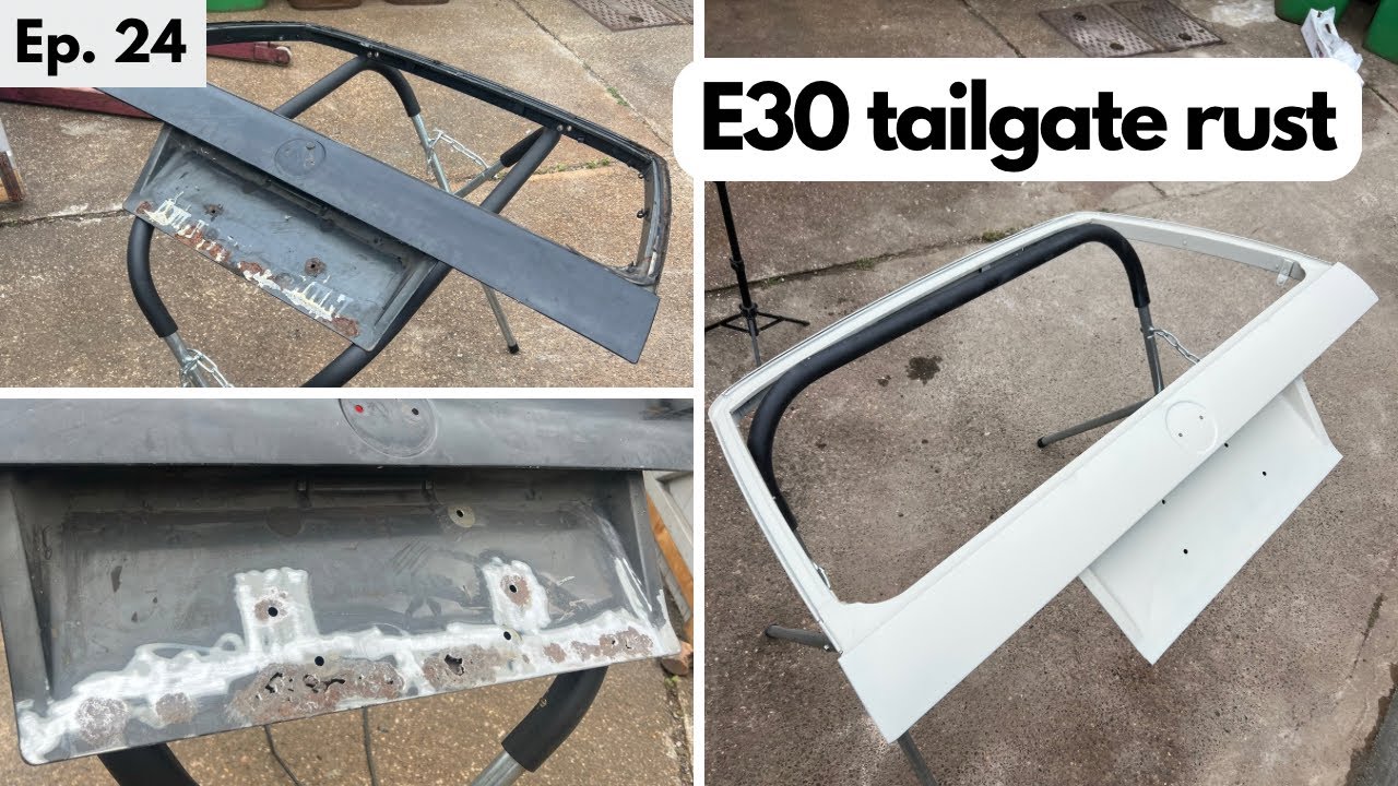 Ep. 24 - My BMW E30 Restoration - Major Touring Tailgate Rust Repairs + DIY Spray Booth Prep