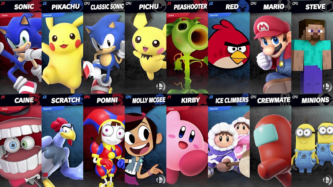 Pomni and Caine vs Molly and Scratch | Sonic vs Classic Sonic in Super Smash Bros Ultimate