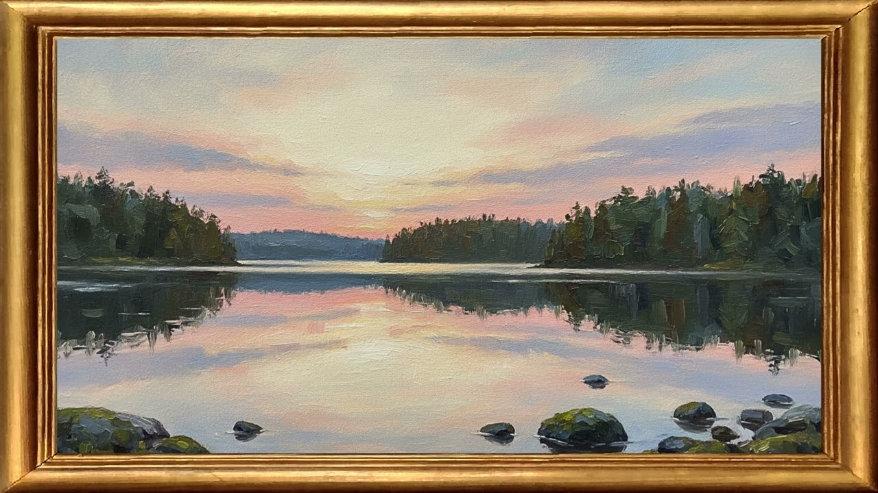 Calm Lake | Framed Oil Painting Nature Art 4K (1 Hour Relaxing Background)