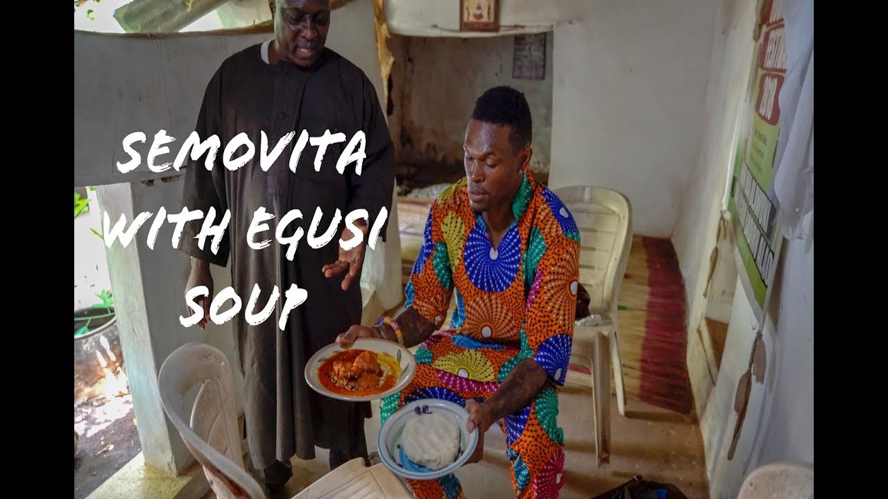Nigerian Street Food: Semovita with  Egusi Soup in Ile Ife