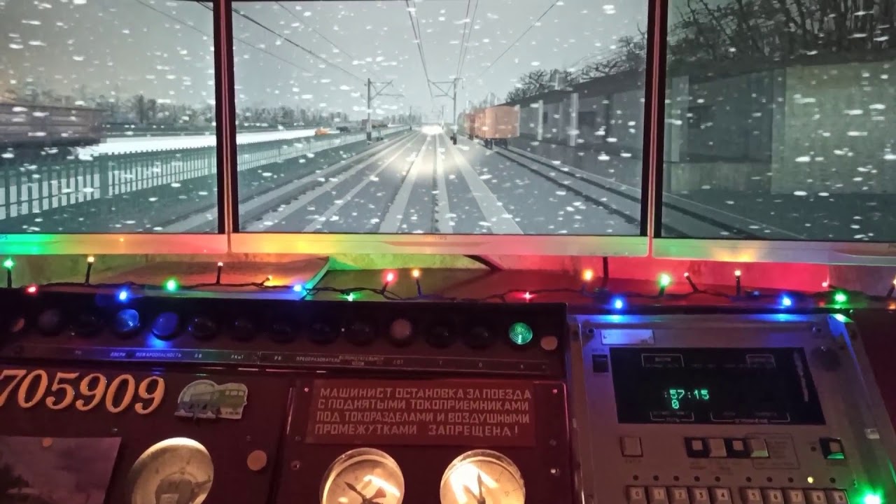 [Тренажер электропоезда ЭР2Р] Пригородный с Харькова  новогодним вечером...