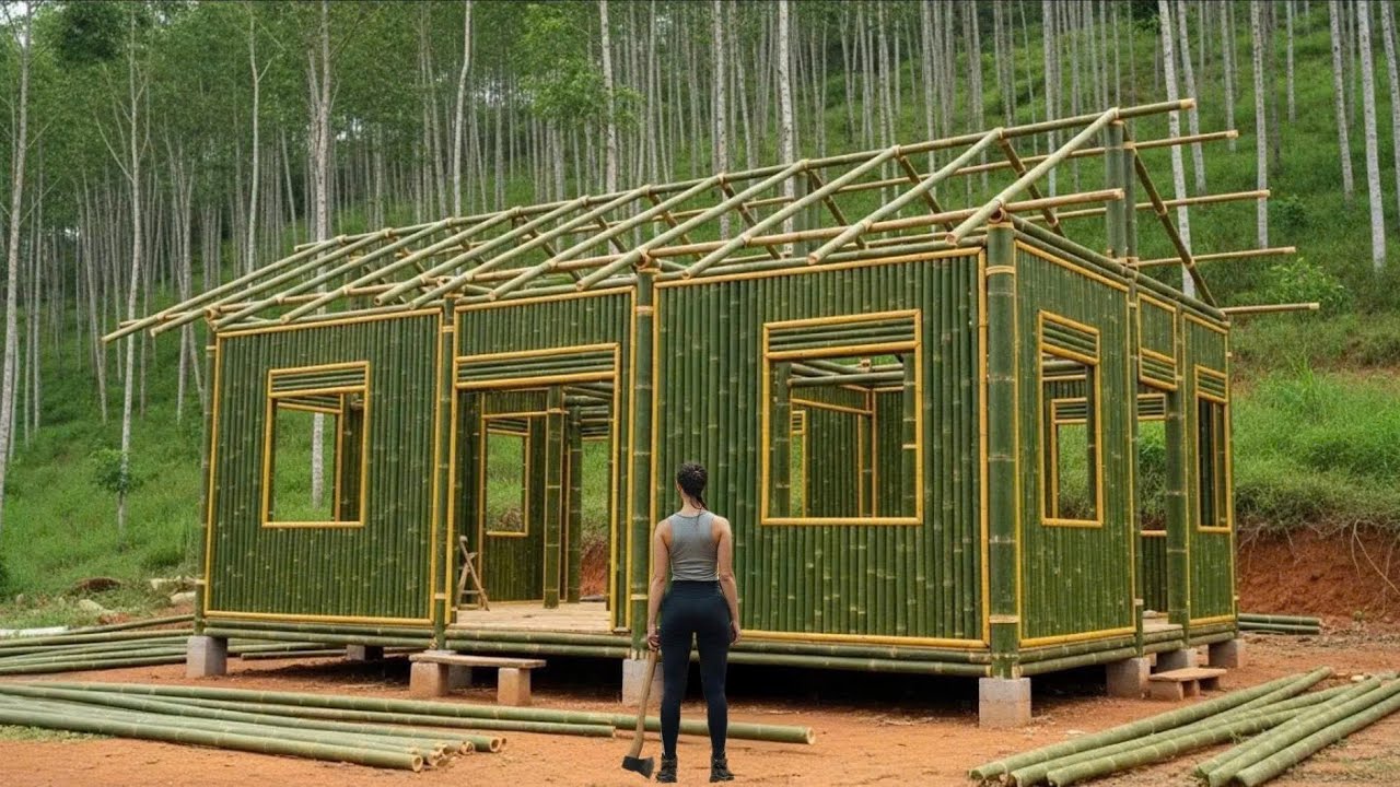 Girl Builds Most Beautiful Bamboo House in the Forest | Natural Bamboo Construction