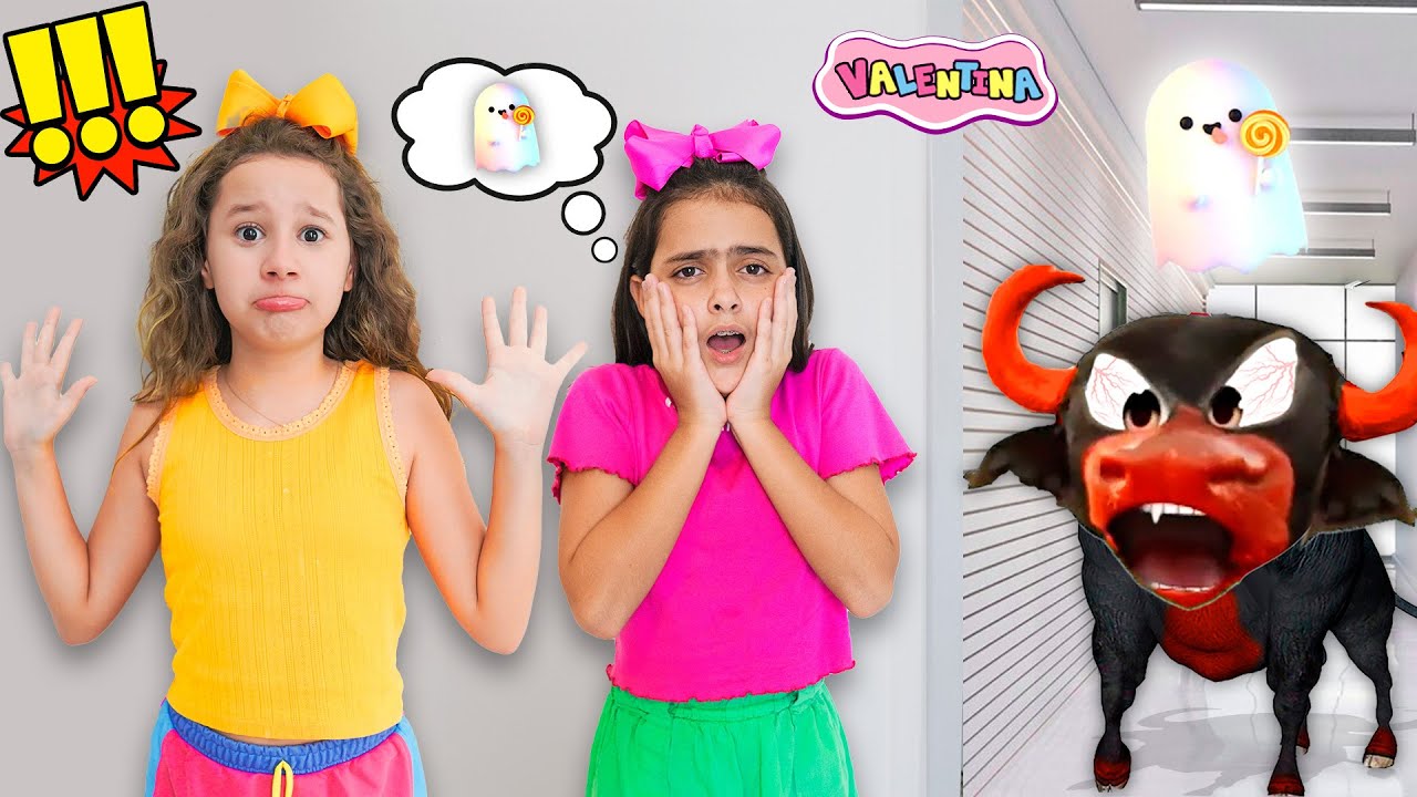 Valentina e Maria Clara em uma história engraçada sobre um fantasma e o Boi da cara preta