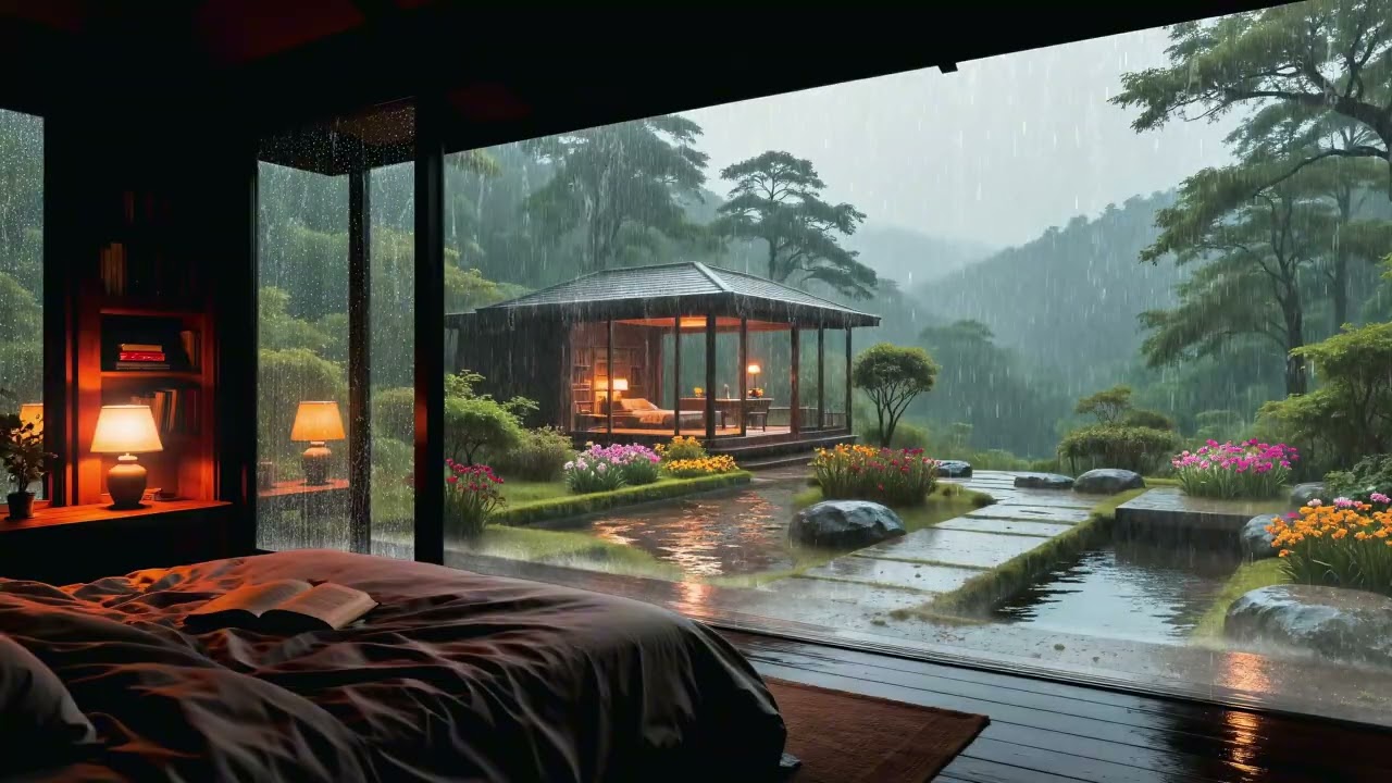Detox Your Mind While Sleeping 🌿 Pure Piano & Rain in Cozy Bedroom Ambience
