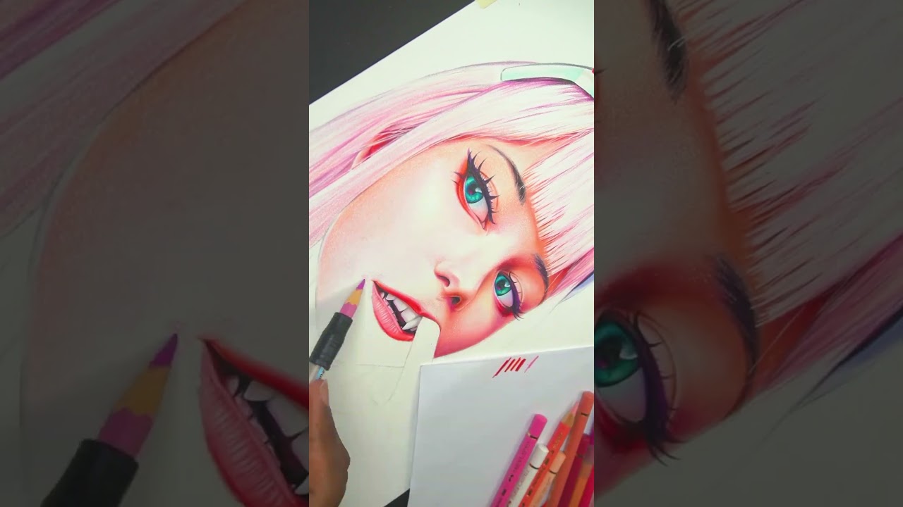 i Draw The Most Realistic anime art - Zero Two #shorts #satisfying #sketch #realisticdrawing