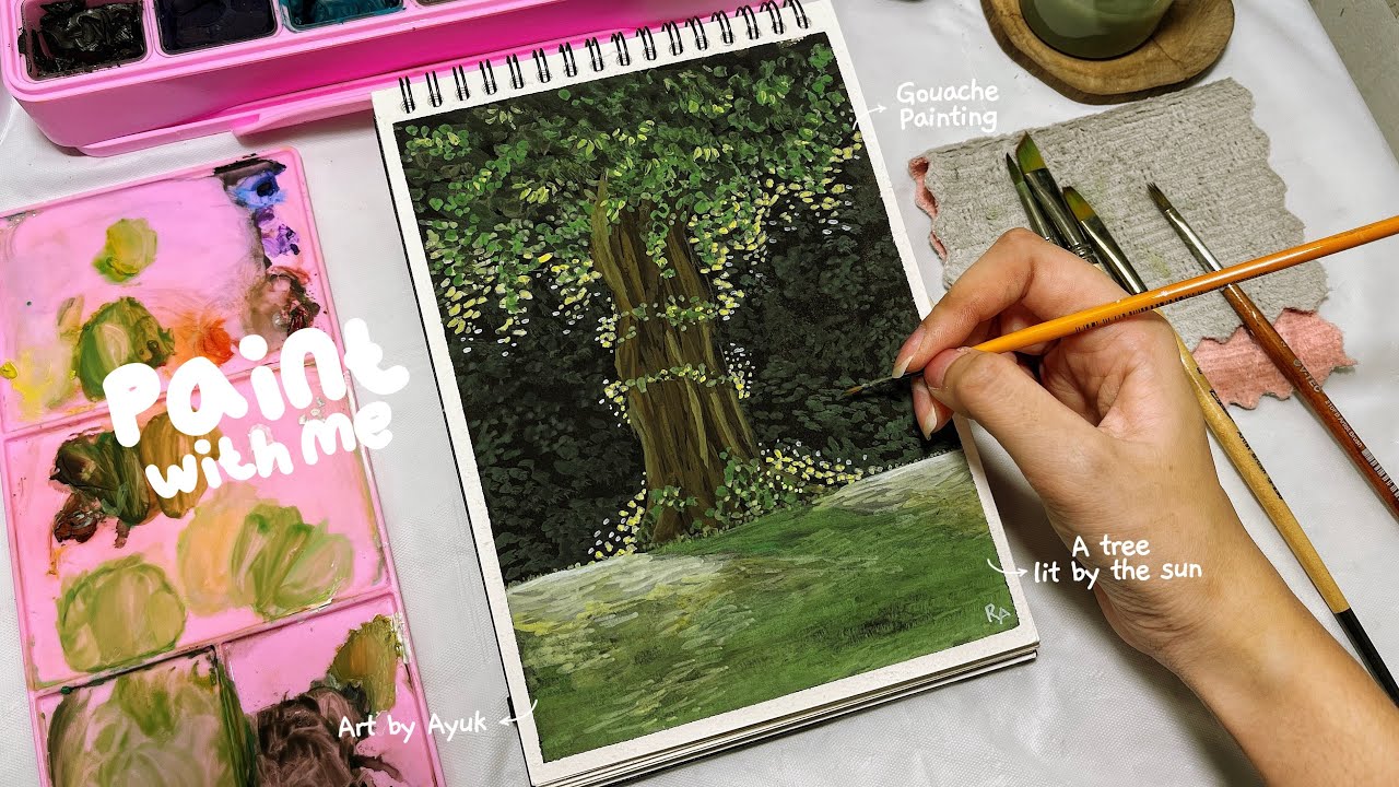 Paint with Me, Gouache Tree Painting: A Must-Try Tutorial! 🌳🍃