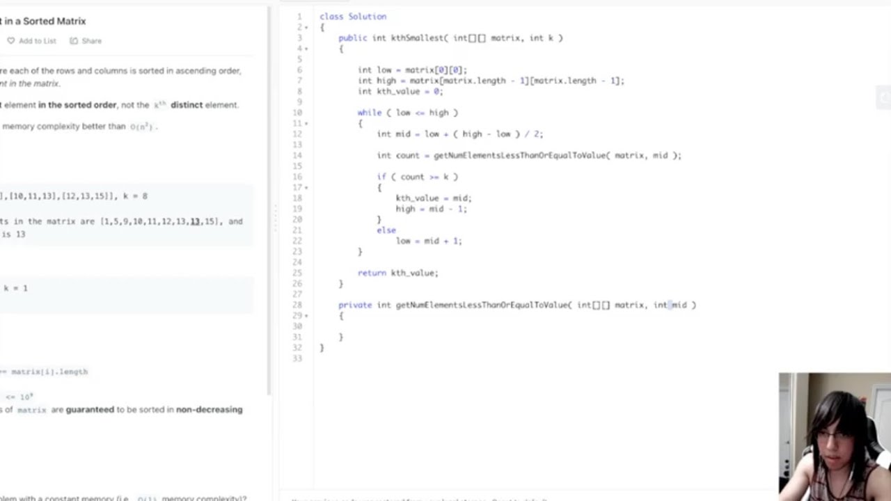 Leetcode 378. Kth Smallest Element in a Sorted Matrix - Binary Search