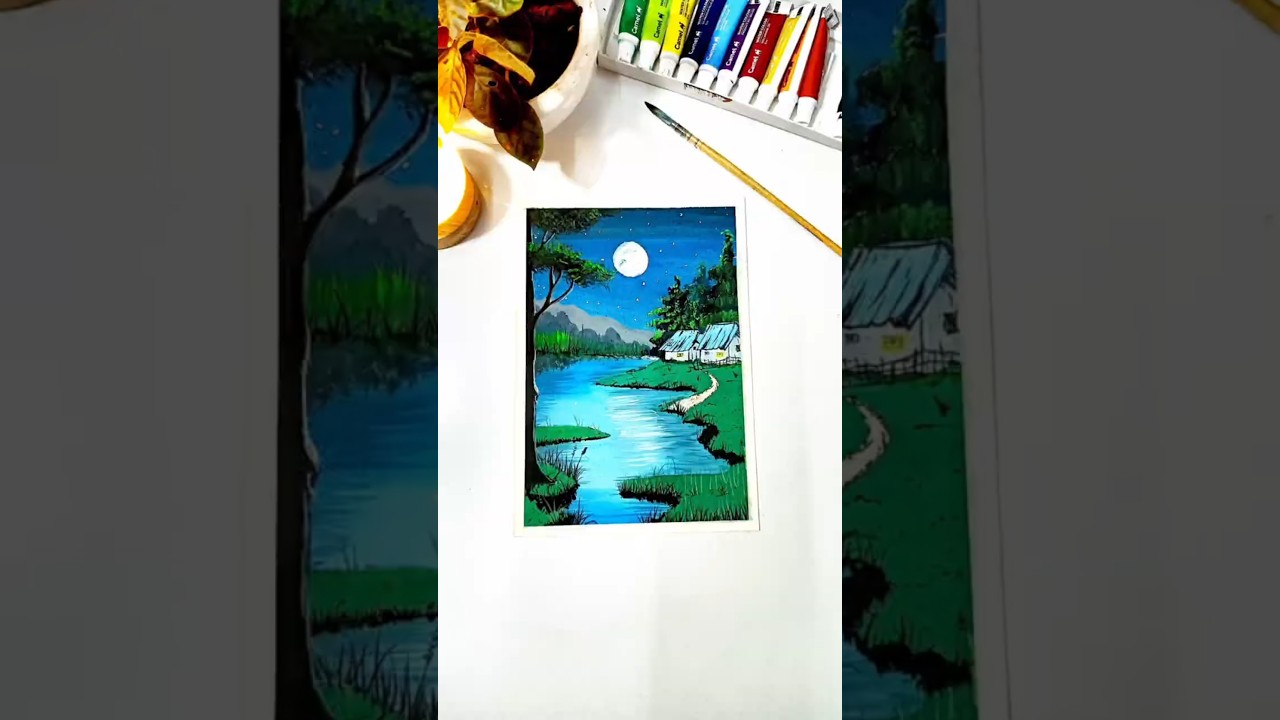 Trust the process.Beautiful night landscape 🌌🎨.#watercolorpainting #shorts