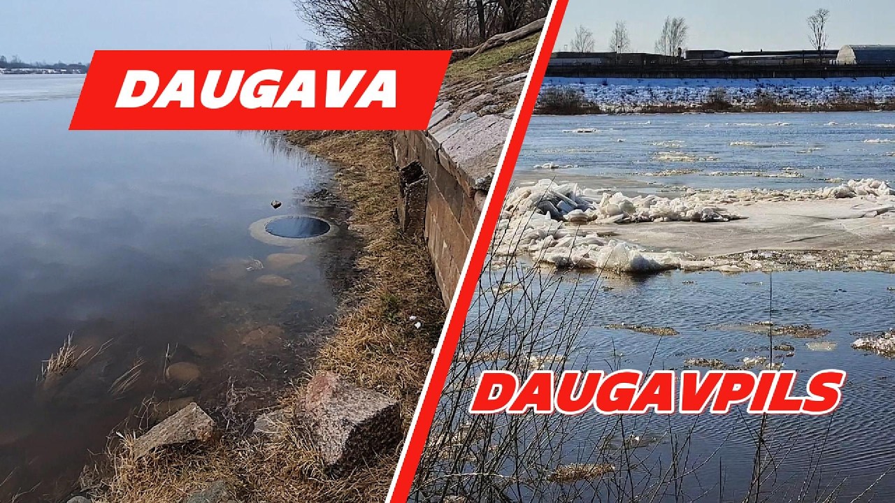Daugava Даугава ожила Лёд тронулся Лёд ушёл Камеры наблюдения Екабпилс Плявиняс Рига Вода идёт