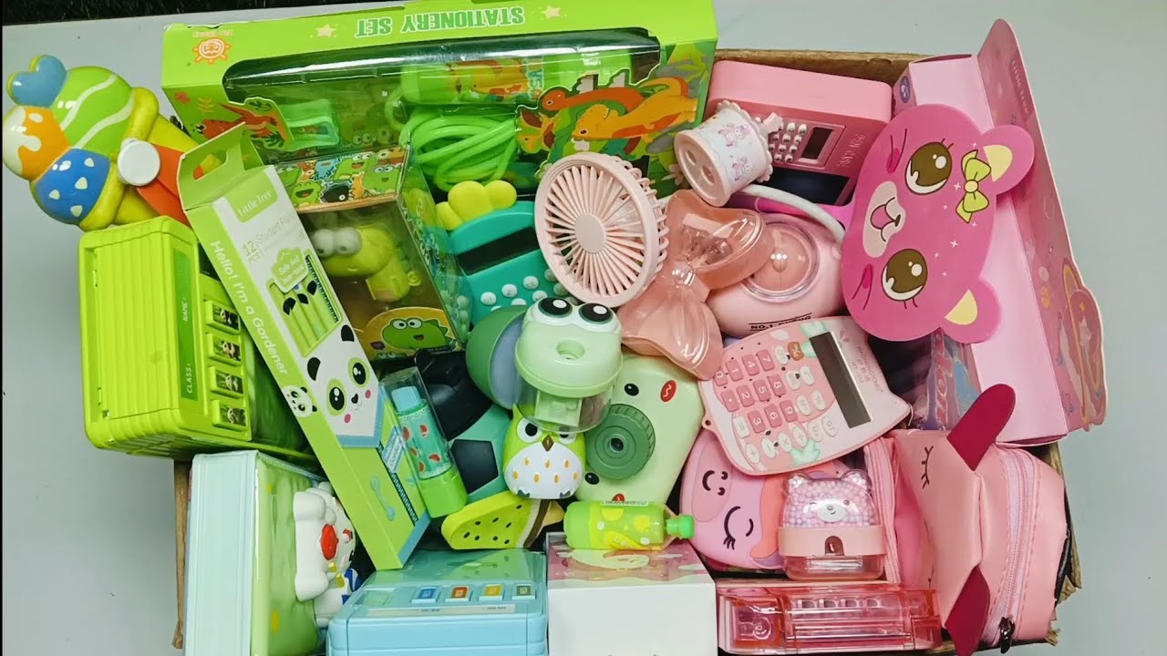 Pink colour stationery vs green colour stationery comparison- disney Princess stationery kit, eraser