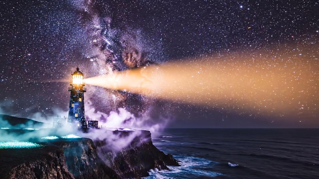 Cosmic Lighthouse — 4K Deep Space Ambient | 20 Minute Cyberpunk Study Transmission