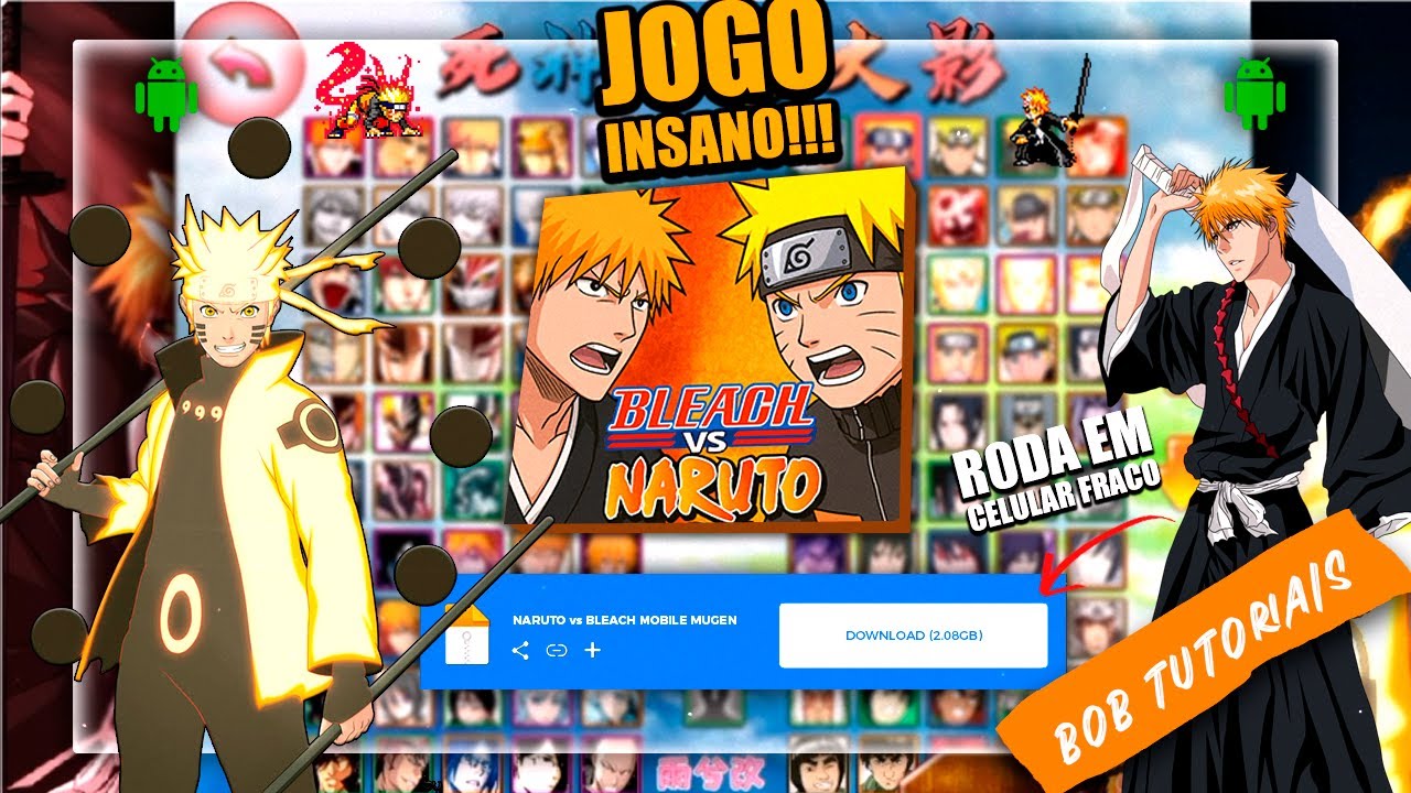 NARUTO VS BLEACH MUGEN MOBILE PARA ANDROID - JOGAR ESSE JOGO NO CELULAR EM 2026 É ÉPICO!!! [REVIEW]