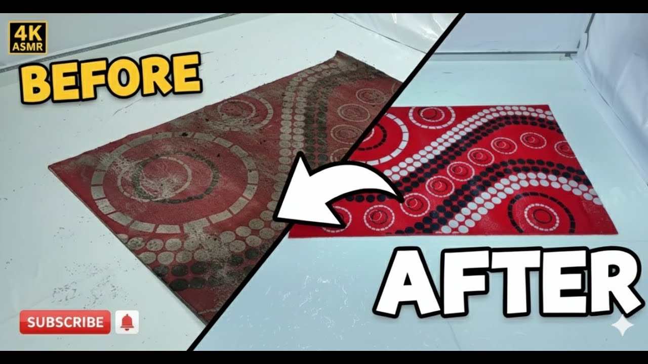 10 Min: Satisfying Rug Washing of Coal-Dirty Patterned Carpet