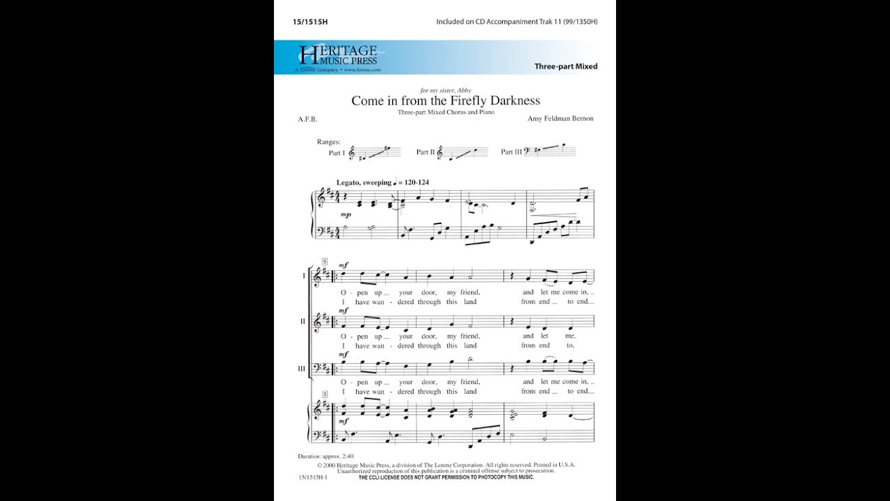 Come in from the Firefly Darkness (Three-part Mixed) - Amy F. Bernon