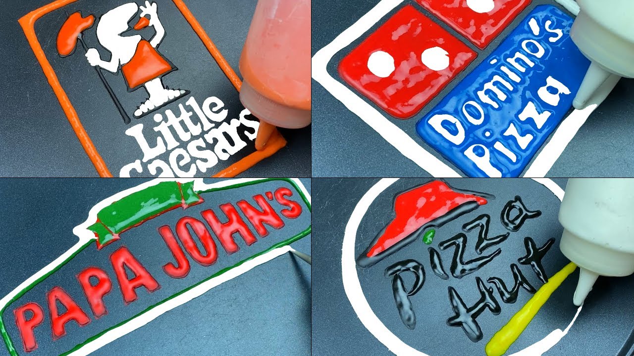 Popular Pizza Brand Logos Pancake Art - Little Caesars, Pizza Hut, Papa Johns, Dominos