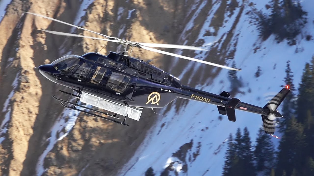 Bell 407 landing & takeoff at Courchevel altiport | helicopter