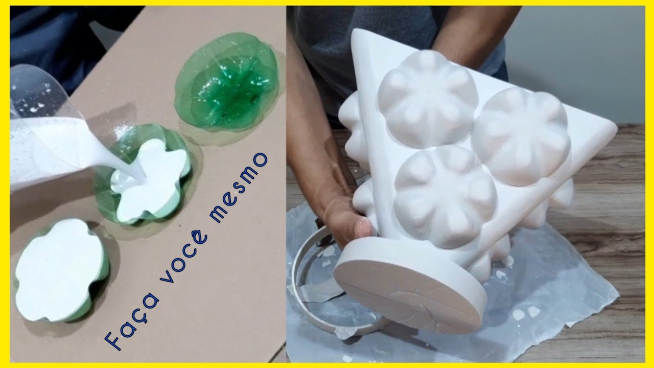 ideia de como fazer vaso decorativo de gesso com molde de fundo de garrafa pet. como ganhar dinheiro
