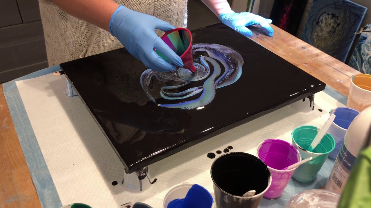 Traveling Funnel Pour black negative space with a twist/acrylic pouring/ fluid art/