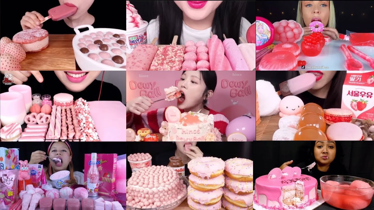 PINK Aesthetic ASMR: Best Mukbangers Eating Pink Ice Cream & Desserts! 🍓🍦(Compilation)