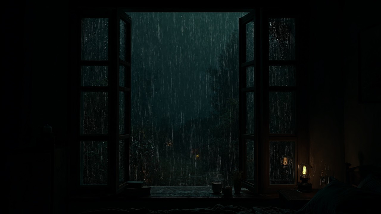 Heavy Rain Pouring Outside Open Window 🌧️ | Dark Night Ambience for Deep Sleep (NO ADS)
