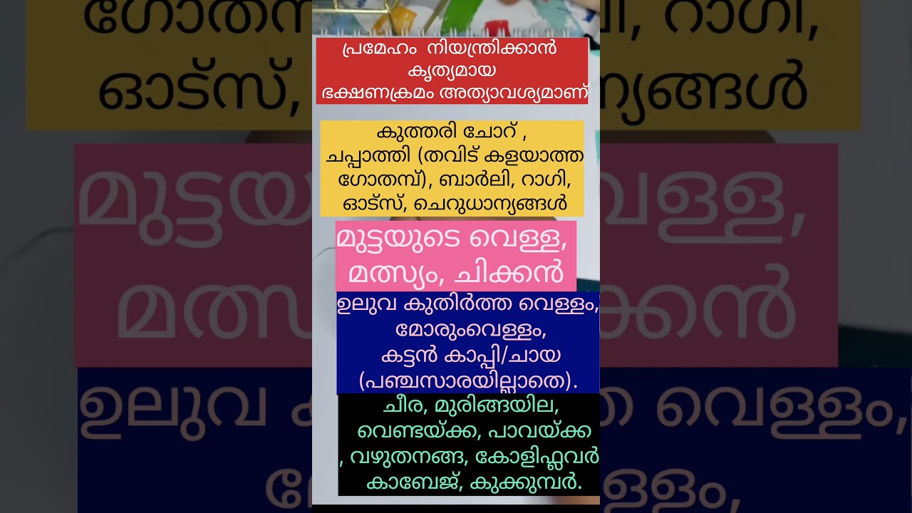 പ്രമേഹം (Sugar) നിയന്ത്രിക്കാൻ കൃത്യമായ ഭക്ഷണക്രമം 