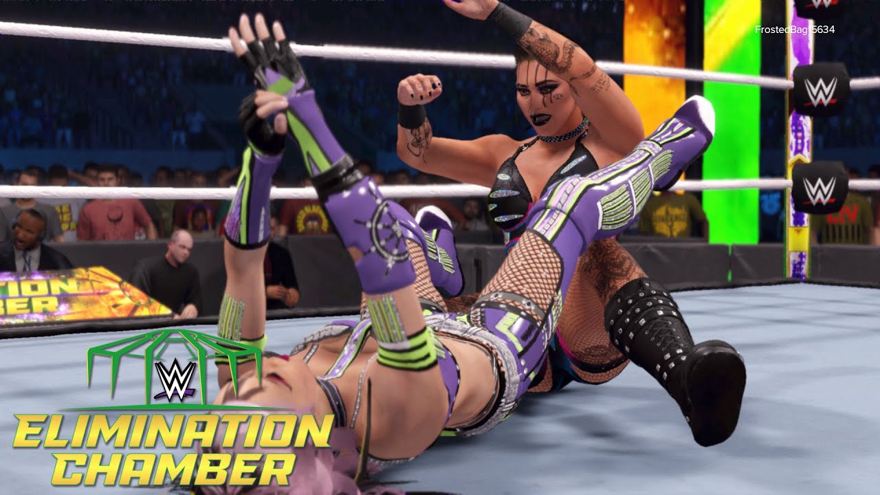 WWE2K23 ELIMINATION CHAMBER SMACKDOWN UNIVERSAL WOMEN'S CHAMPIONSHIP SUBMISSION MATCH KAIRI VS RHEA