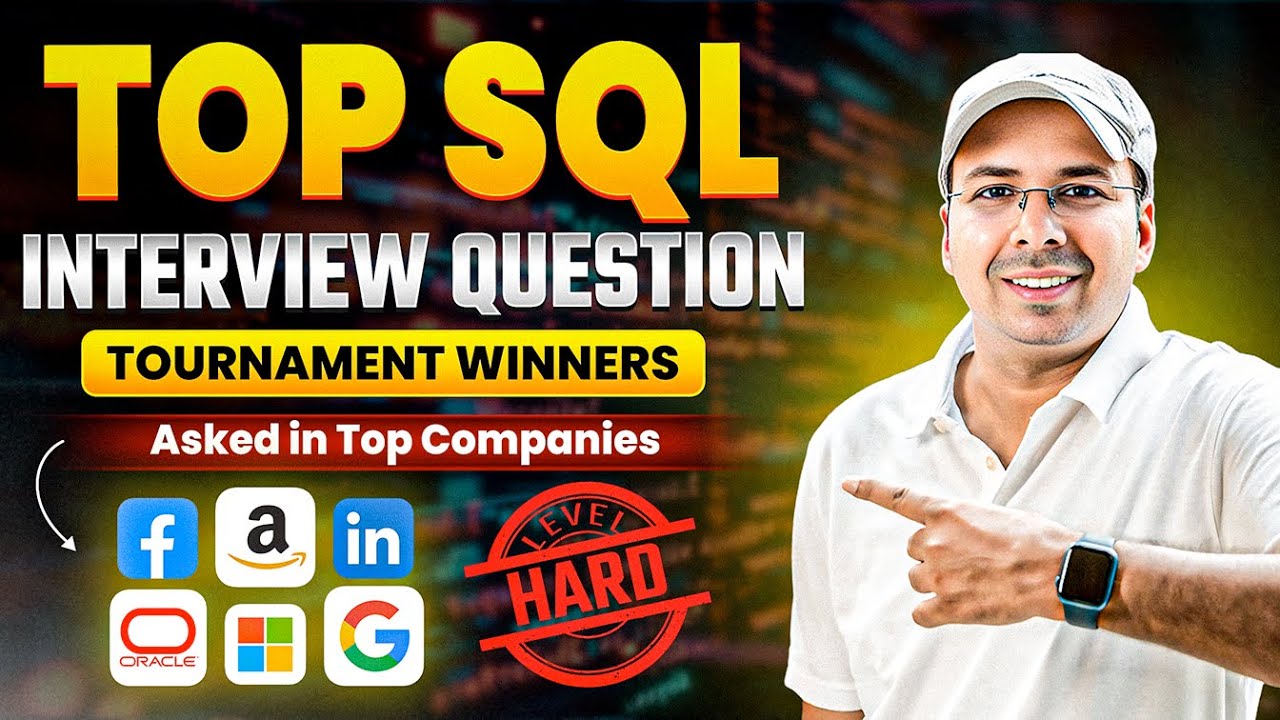 SQL Interview Q&A | HARD SQL Question on Window Functions - Tournament Winners | Asked in MAANG