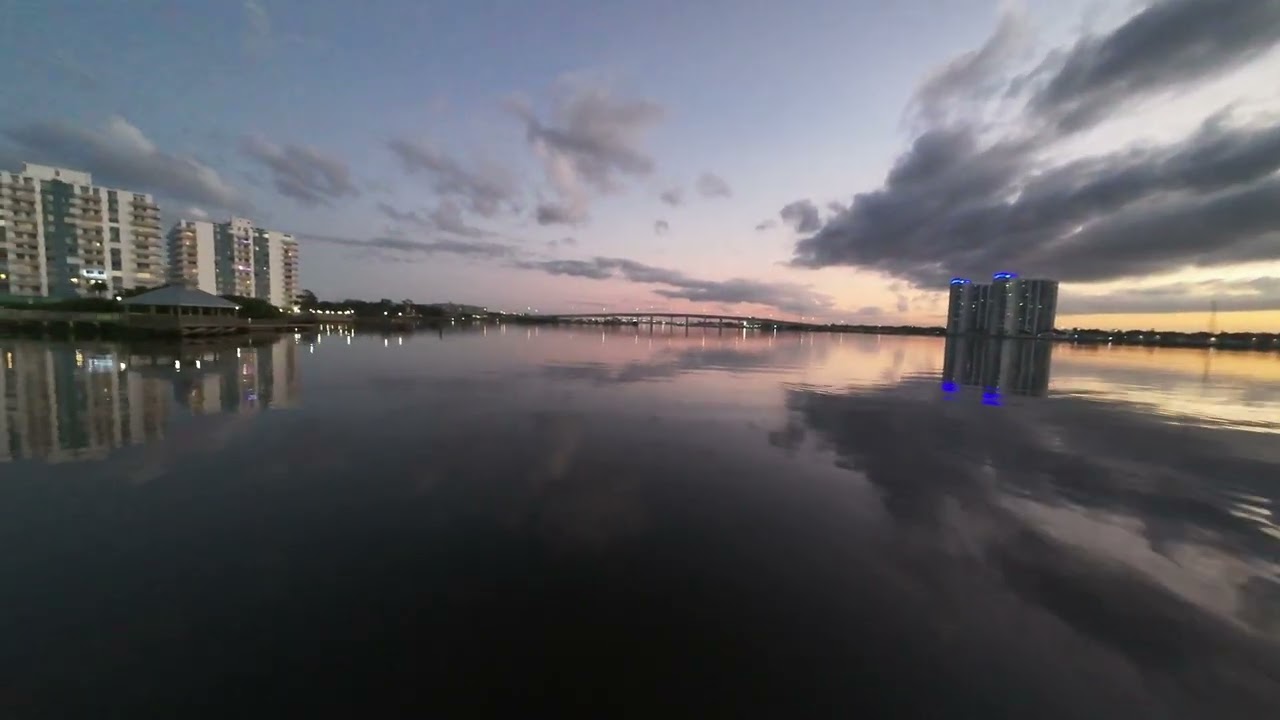 Flying the DeepSpace Stellar 25 At Dusk with Calm Waters on the ICW in Daytona Beach Florida