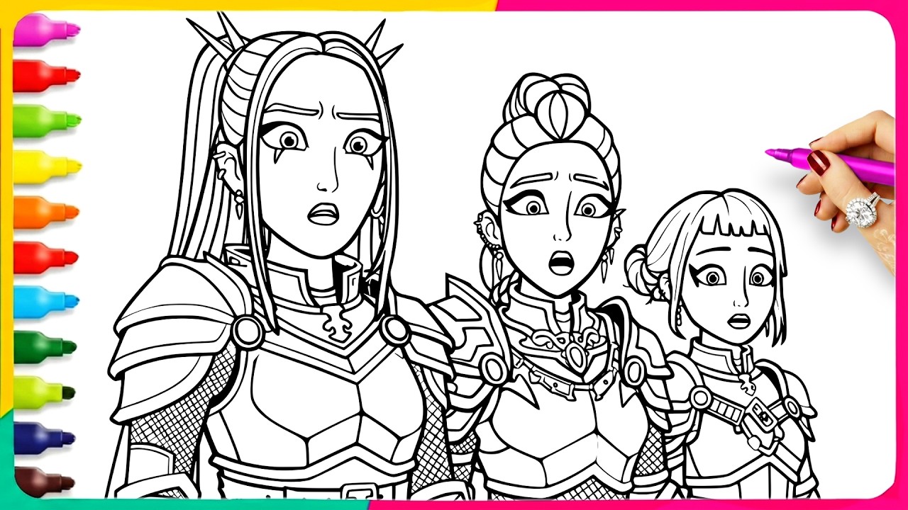 KPop Demon Hunters Coloring Pages - Satisfying ASMR Coloring - Rumi, Mira, Zoey Huntrix FanArt