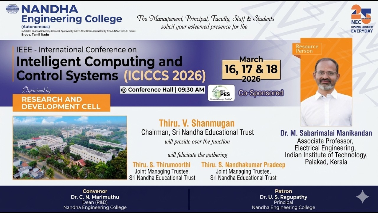 Intelligent Computing and Control Systems CICICCS2026) | NANDHA ENGINEERING COLLEGE
