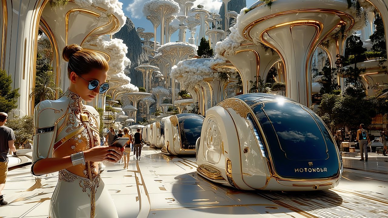 Utopian MegaCity Luxury Gym Walkthrough | 1 Hour Sci-Fi Ambient (White & Gold Futuristic CGI)
