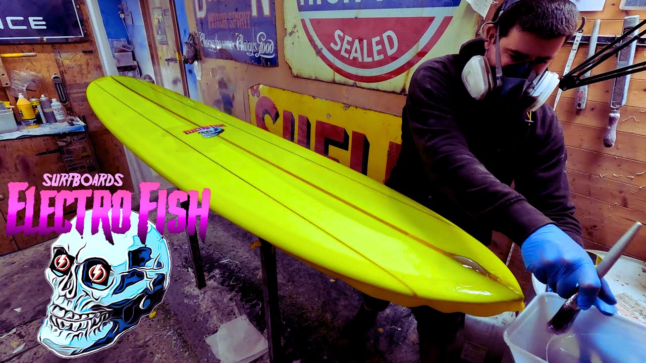Neon Triple Stringer Longboard Tint. Hotcoat - Glass Leash Loop - Fluro 80s Retro Style Decals