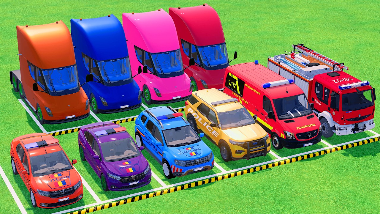 Игра VUS - Перевозка полицейских машин, пожарных машин и машин скорой помощи с помощью грузовиков...