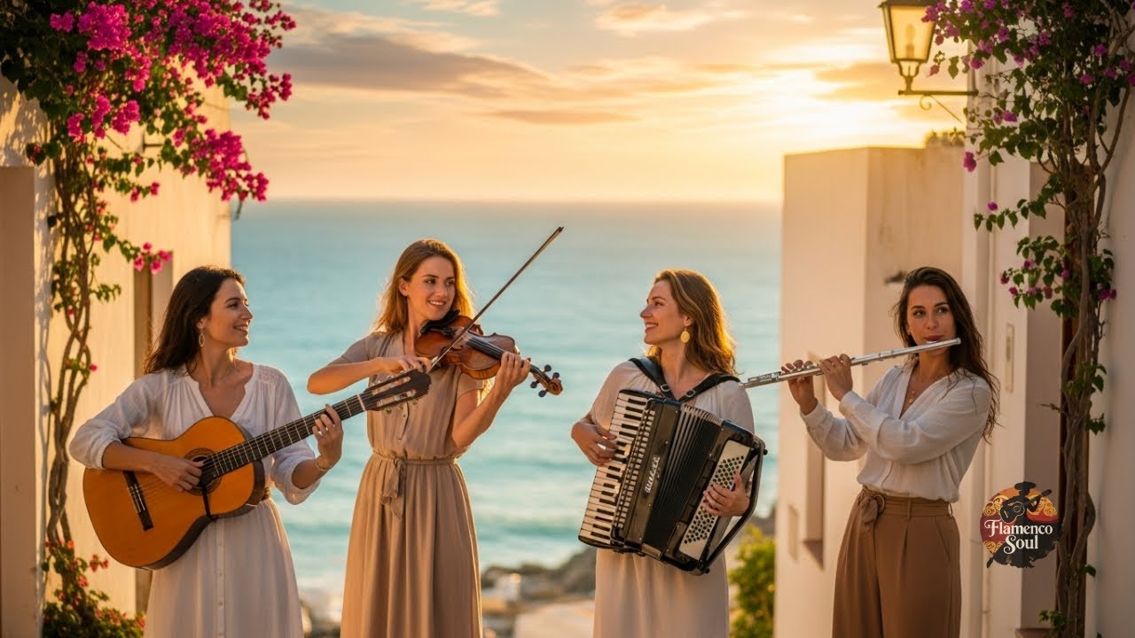Live Flamenco Fusion Ensemble | Guitar, Violin, Accordion & Flute for Relaxing Focus